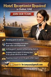 Hotel Receptionist Required in Dubai
