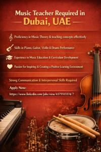 Music Teacher required in Dubai