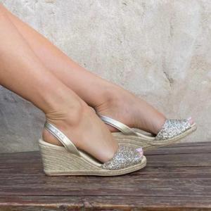 Classic Espadrille Wedge for Women in Champagne Glitter