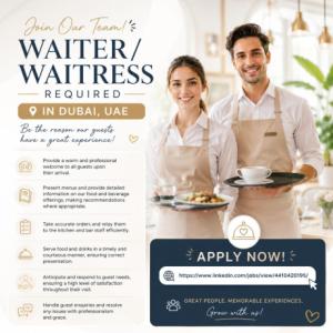 Waiter/Waitress Required in Dubai