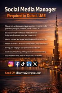 Social Media Manager Required in Dubai