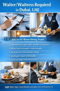 Waiter/Waitress Required in Dubai