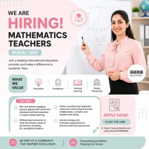 Mathematics Teachers Required in Dubai