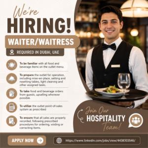 Waiter/Waitress Required in Dubai